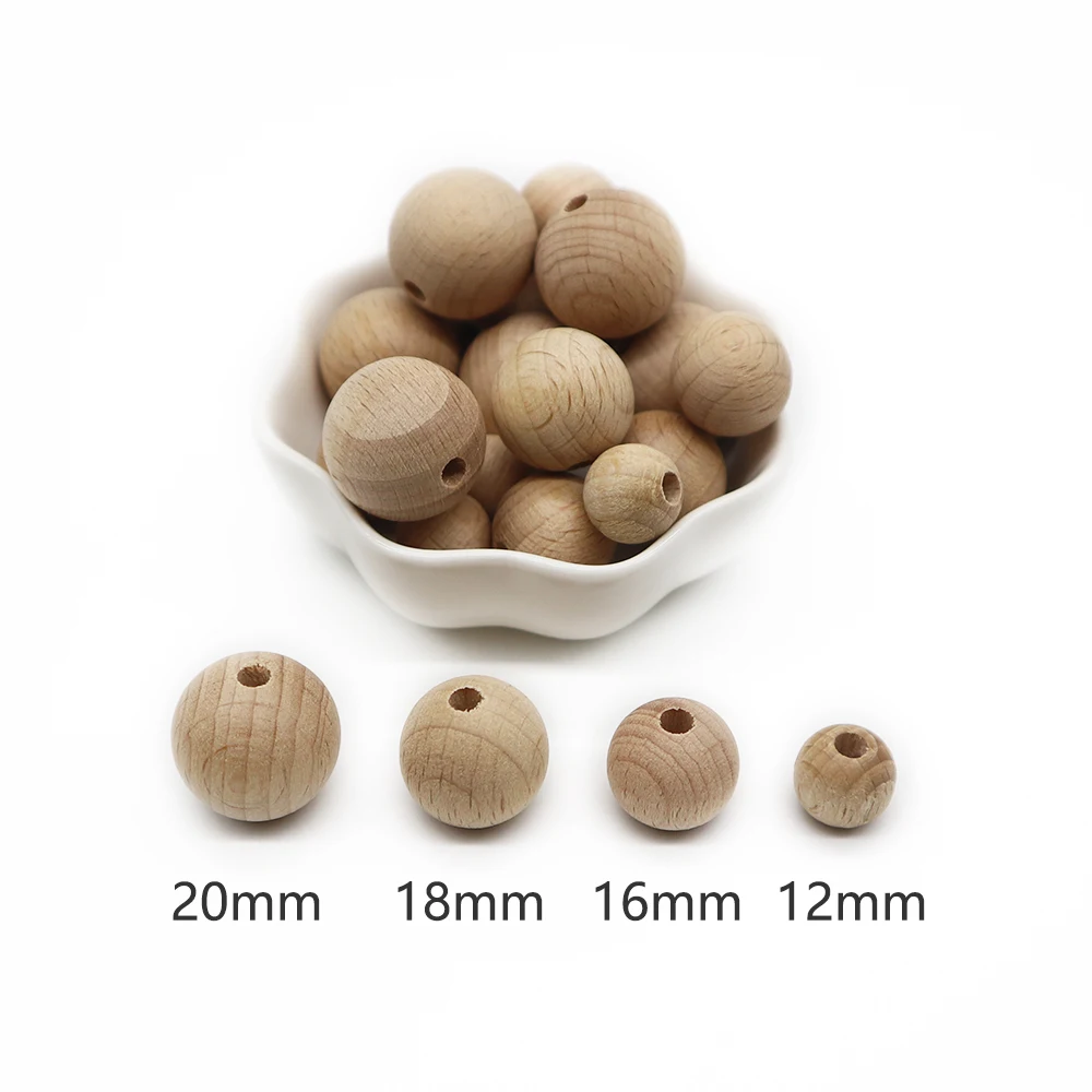 

Natural Round Beech Wooden Beads Baby Teether 20pcs 10mm 15mm 25mm For Pacifier Chain Wooden Accessoies Baby DIY Teething Parts