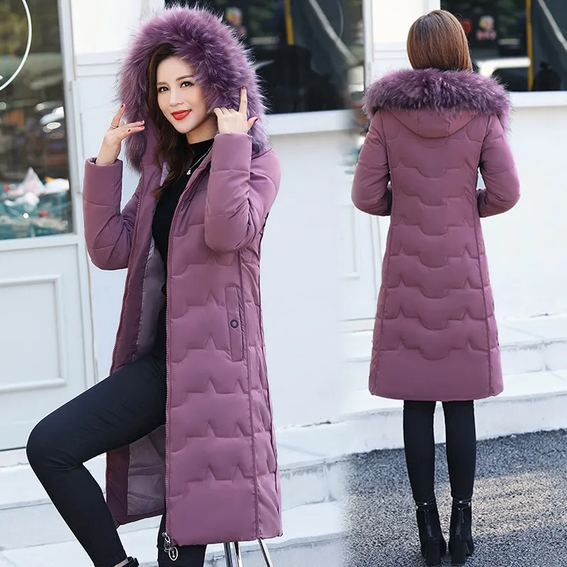 Cotton Time-limited Slim Solid Clothing Coat Female Long Section Jacket Winter New Fashion Thick Hooded To Keep Warm Parka - Цвет: Лаванда
