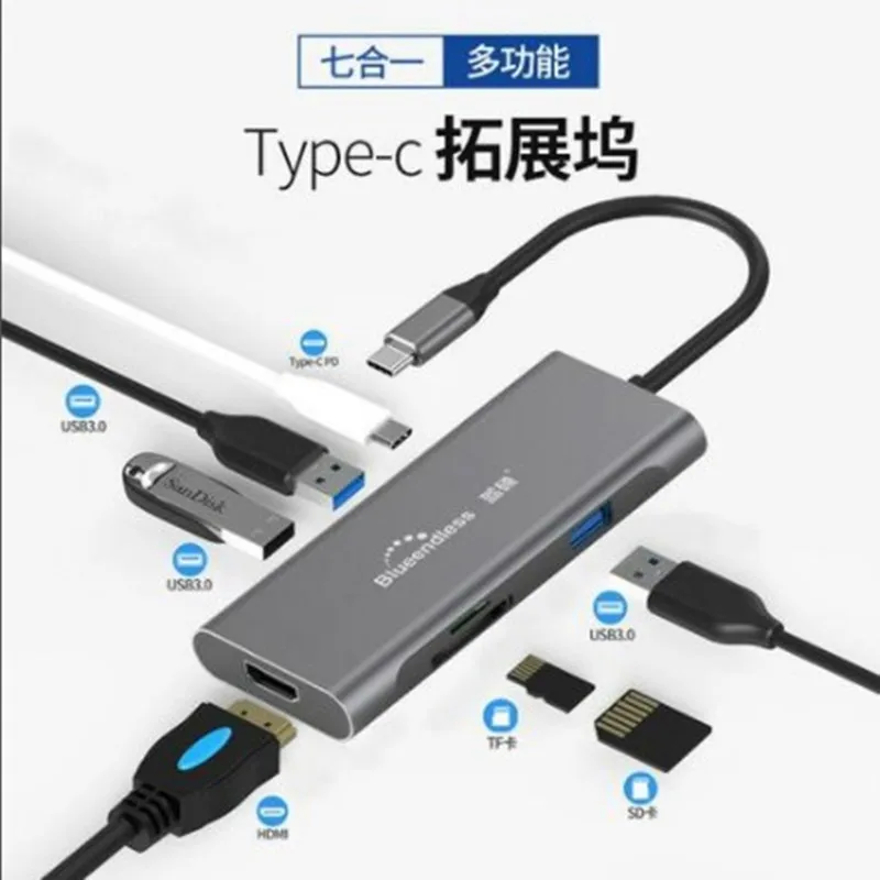 USB C док-станция 9 в 1/7 в 1/5 в 1 все-в-одном USB-C к HDMI кард-ридер PD адаптер для MacBook lenovo type C HUB - Цвет: 7 in 1 Type-c