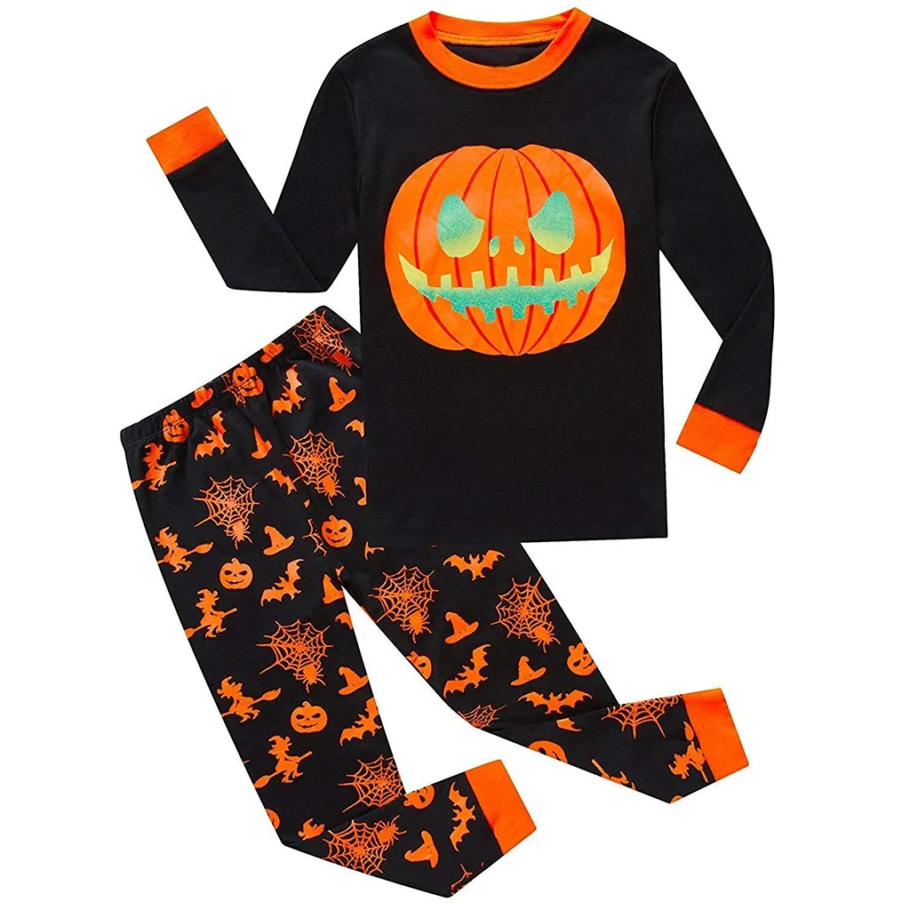 

Boys Halloween Clothes O-neck Pumpkin Print Top+Long Pants Pajamas Kids Boys Clothes Cotton Full Sleeve roupas infantis menina