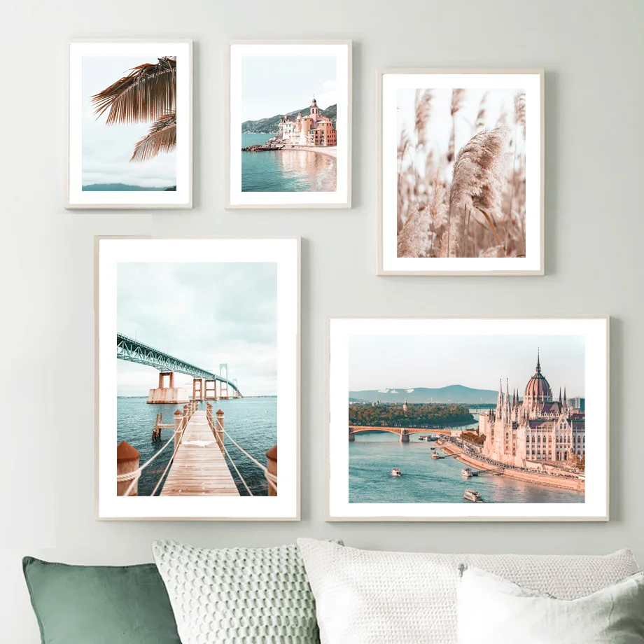 Hungary Budapest Bridge Reed Bike Sea Nordic Wall Art Canvas Painting Posters And Prints Pictures For Living Room Interior Decor