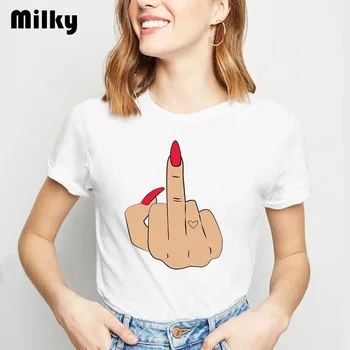 

Mood Middle Finger printed t shirts funny women red Nails design tee shirt femme summer top women clothing white tumblr tshirt