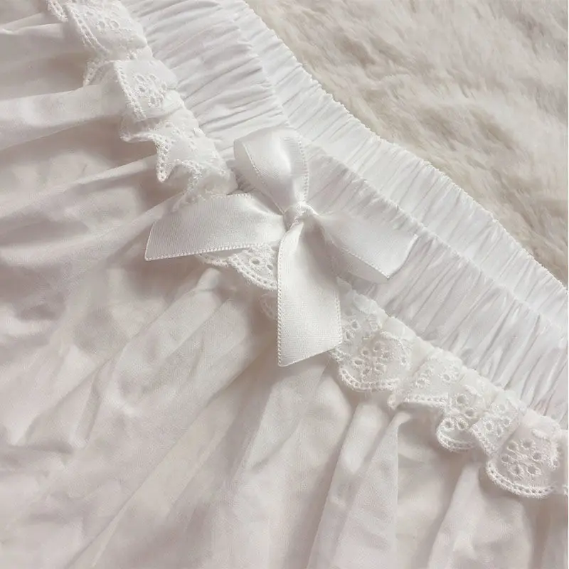 White Ruffles Knickers Women Girl Kawaii Panties Cute Lace Bowknot Lolita Safety Shorts Pants Elastic Vintage Victorian Bloomers wirarpa underwear