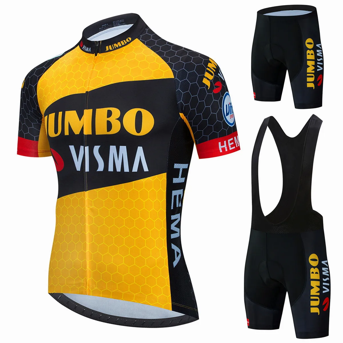 2021 Team New JUMBO VISMA Cycling Jersey 19D Bike Shorts Set MTB Ropa Ciclismo Mens Short Sleeve Bicycle Shirts Maillot Clothing | Спорт и