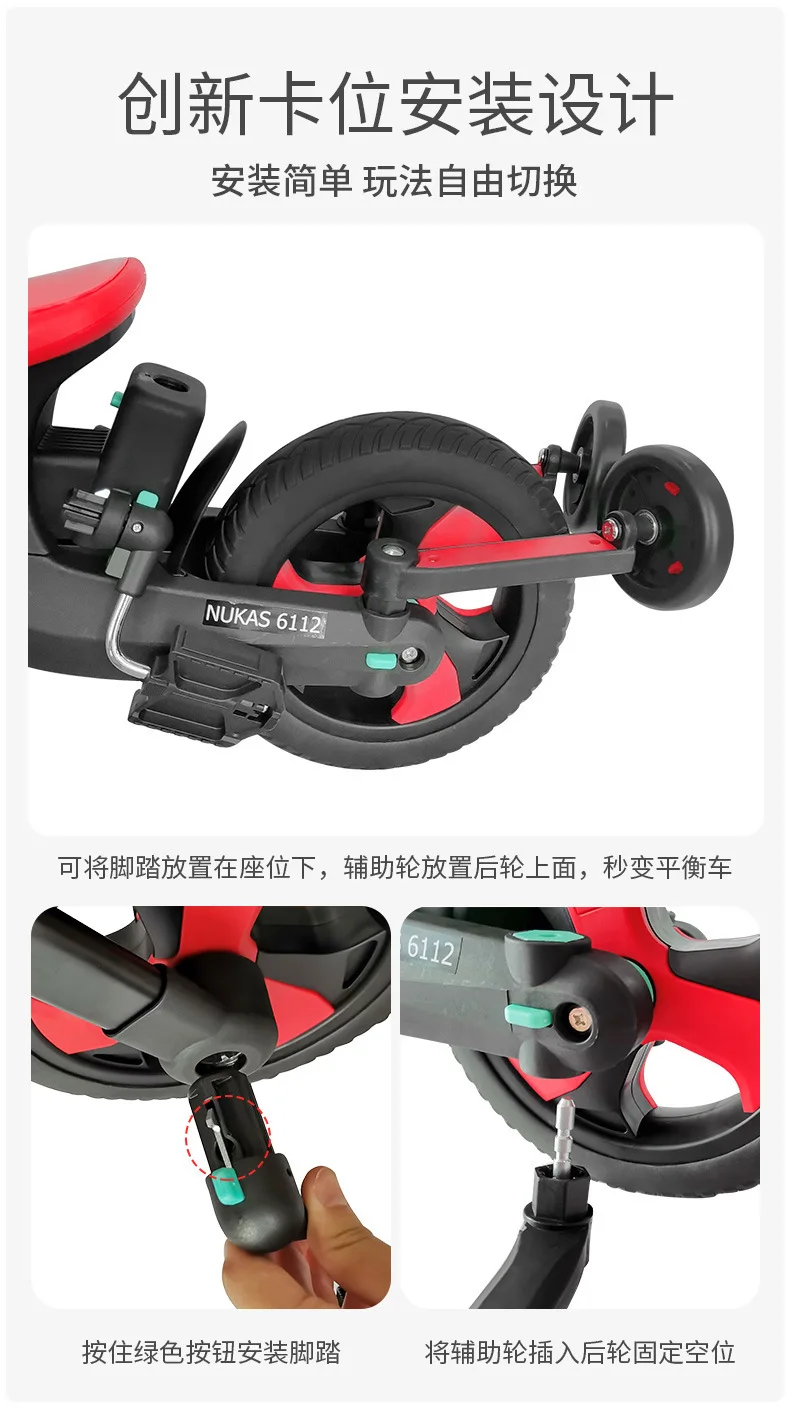 Luddy Childrens Tricycle Bicycle Five-In-One Hand Push Childrens Balance Scooter Without Pedal Sliding Scooter 25 Undefined