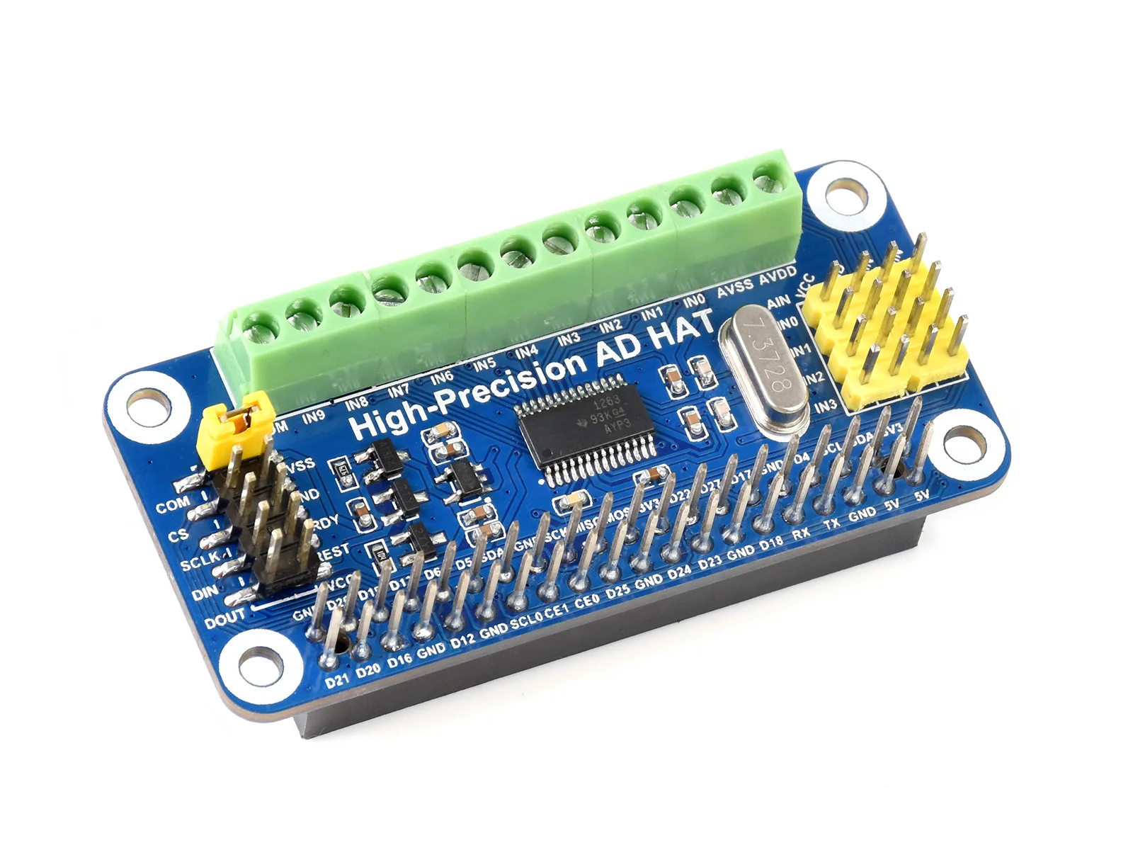 

Высокая точность AD HAT для Raspberry Pi, ADS1263 10-канальный 32-битный ADC