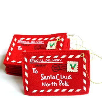 

10pcs Letter to Santa Claus Red Felt Envelope Embroidery Christmas Decor High-end Embroidery Envelop Supplies