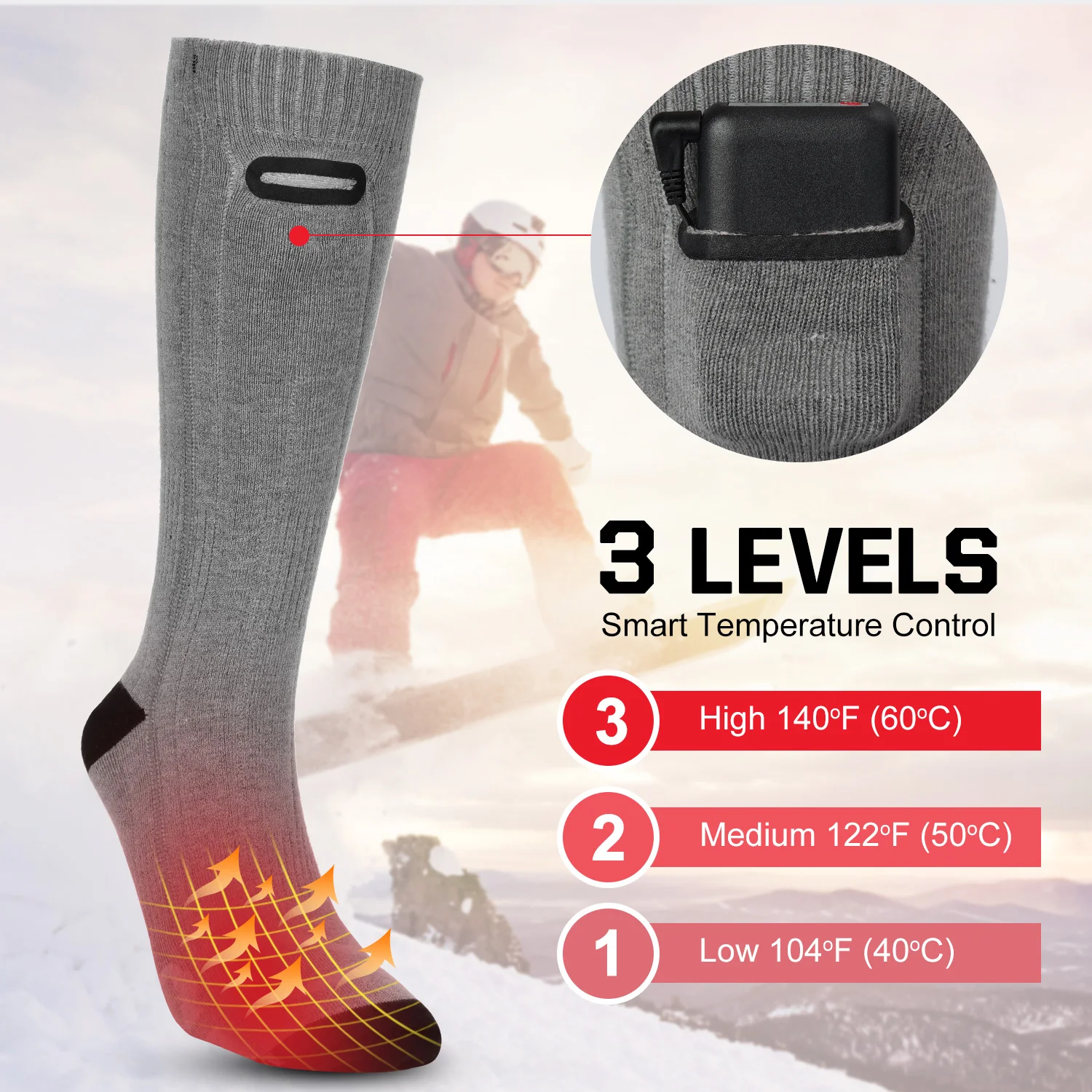 Calcetines térmicos de invierno para adultos, impermeables, con batería, recargables