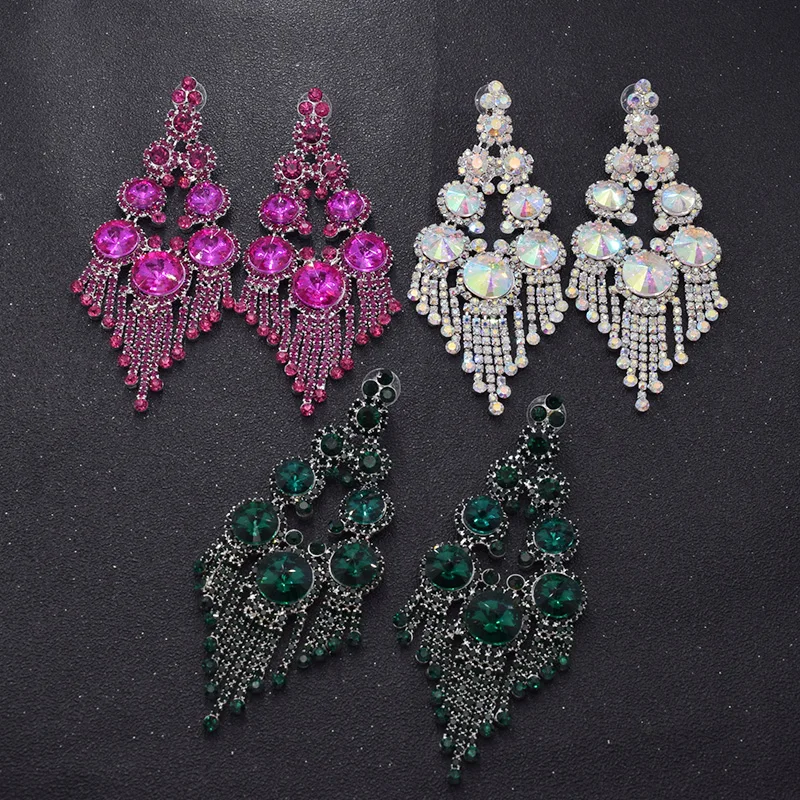 rhinestones tassel drop earring for womens (8)