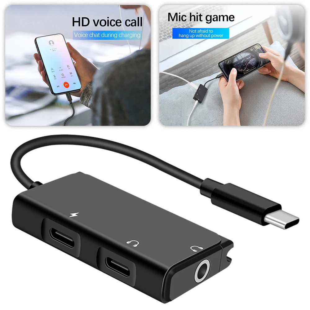 3 in 1 Type C Headphone Adapter PD Fast Charge Digital Audio Converter Voice Live Broadcast for Huawei P40 Xiaomi T10 Lite Pro