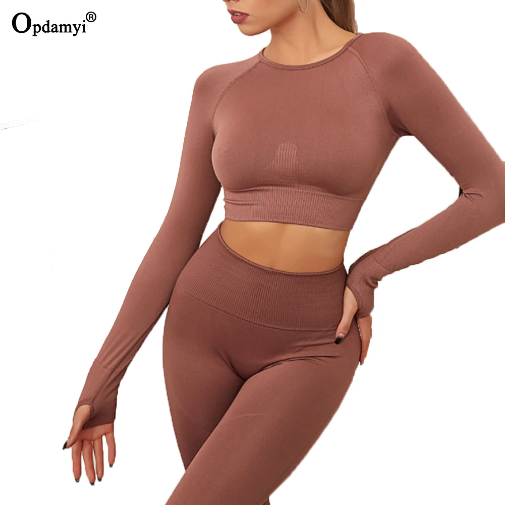 

Sport Set 2Piece Seamless Yoga Set Women Tracksuits Sportswear Fitness High Waist Leggings Long Sleeve Crop Top Gym Workout Suit