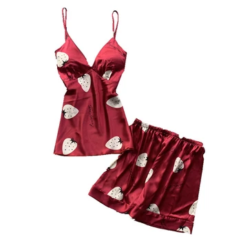 

pijama women spring summer sexy suspenders pajamas chest pads gathered printed pajamas shorts two-piece suit home service