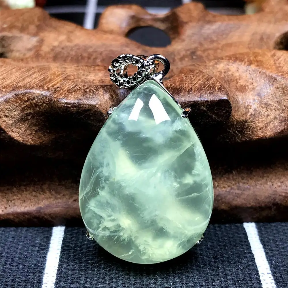 

Genuine Natural Green Prehnite Pendant For Woman Man Crystal 29x22mm Water Drop Beads Gemstone Necklace Pendant Jewelry AAAAA