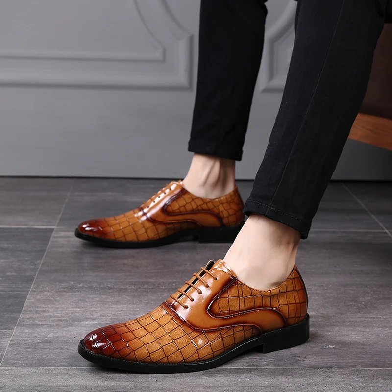 Merkmak/Новые мужские кожаные туфли с узором «крокодиловая кожа» Повседневные модельные туфли на шнуровке, большие размеры 37-48 Мужская Свадебная обувь на плоской подошве