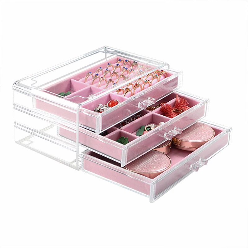 

Jewelry Storage box Drawers Type Ring Jewelry Display Box Valuable Storage case Velvet tray store content box Makeup Organizer