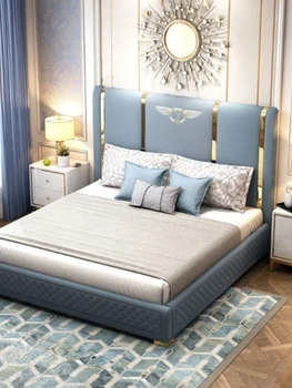 

Italian style light luxury leather bed simple modern American solid wood bed 1.8 meters