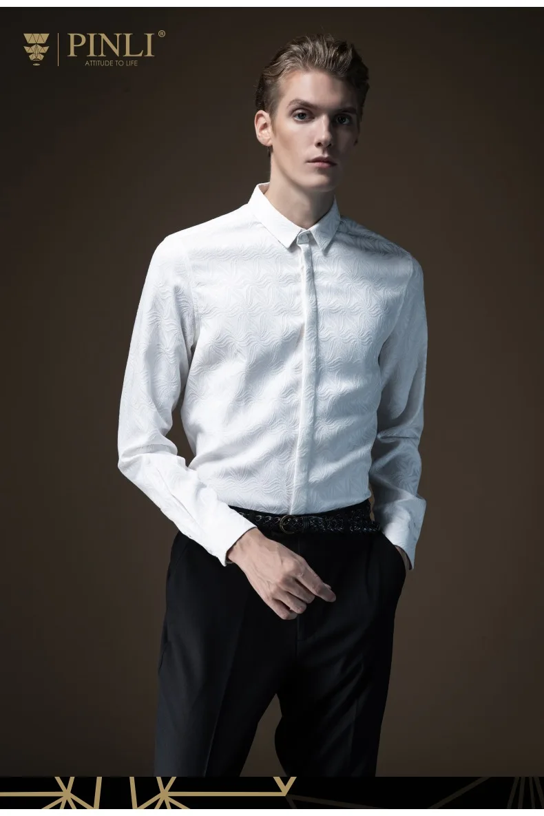 Blusas гавайская рубашка Pinli осень 2019 Новая мужская декорированная жаккардовая рубашка с квадратным воротником, не Железная Рубашка с