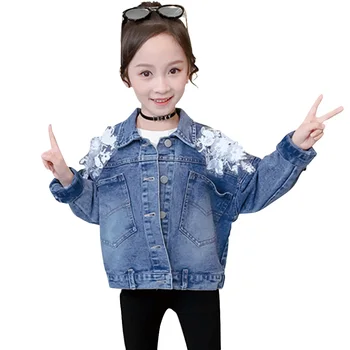 

Girls Denim Jacket Floral Girl Coat Casual Children's Coat Spring Autumn Children's Clothes For Girls 6 8 10 12 14