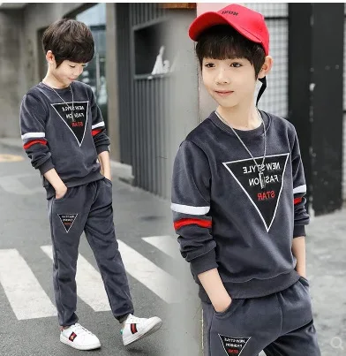 

Children Double-sided Plush Set Fall And Winter Clothes 2018 New Style BOY'S Gold Velvet Hoodie Baby Brushed And Thick Two-Piece