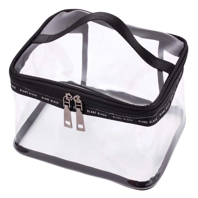 

ABZC-Black + transparent Travel Cosmetic Bag Makeup Train Case Organizer with Top Handle L