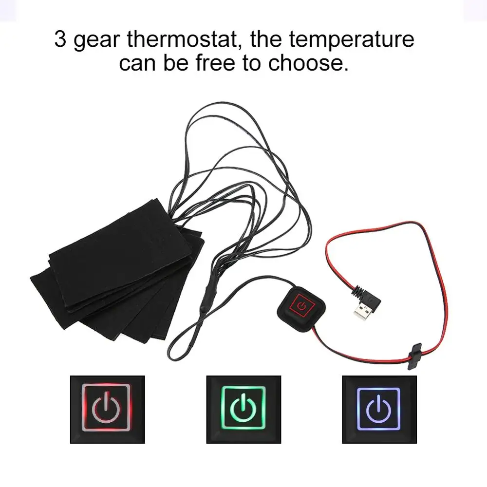 1 Set Carbon Fiber USB Heating Vest Pad Heated Jacket Clothes Pad Heater Winter Warm Thermal Vest Pads