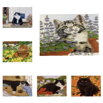 

Cute Cartoon Cat Coaster Plant Flower Clock Toy Hammock Fruit Kitchen Dining Table Napkin Cloth Placemat Polyester Linen Custom