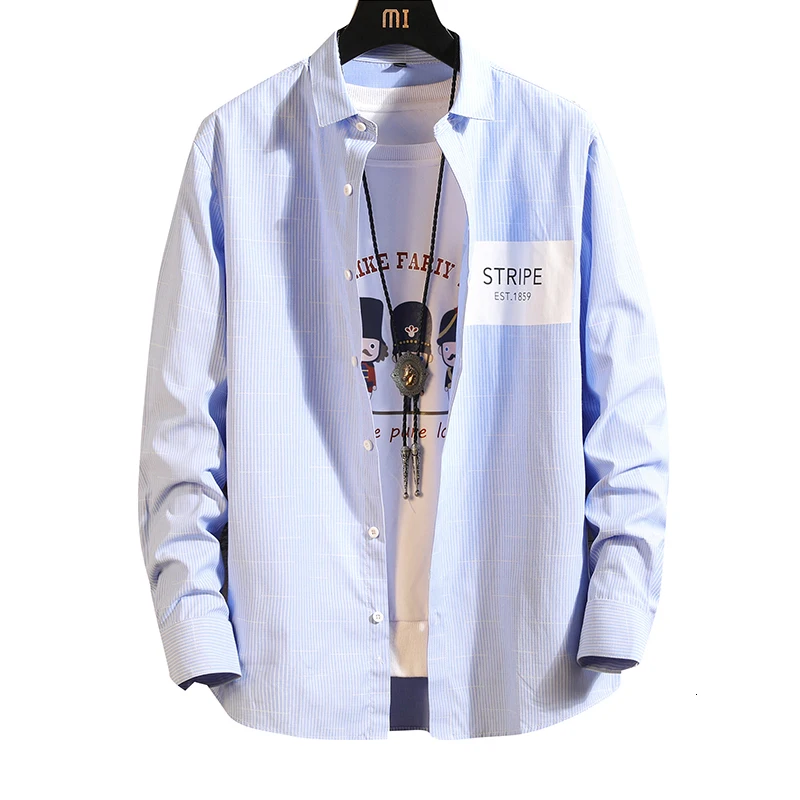Camisa Осенняя мужская хлопковая рубашка с длинными рукавами, Повседневная Свободная Корейская версия, красивая тонкая синяя серая рубашка с принтом
