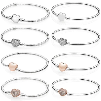 

2019 New Fashion High Quality 100% 925 Sterling Silver Heart Shaped Basic Bracelet DIY Beaded Jewelry Gift Factory Outlet