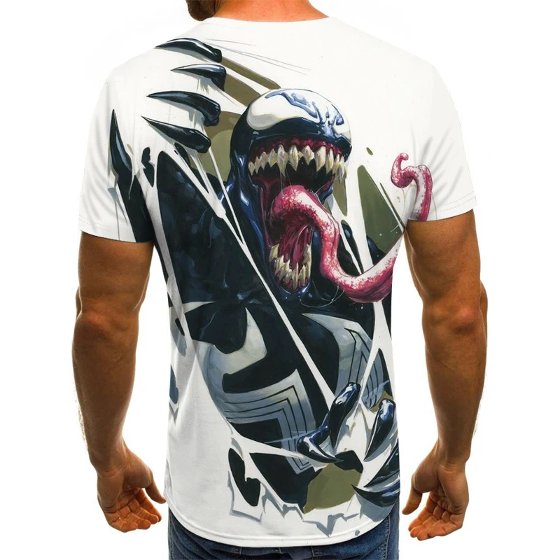 Venom T-Shirt d'impression 3D pour Hommes Et Femmes T-Shirt À Manches Courtes Anime Cartoon T-Shirt Hip-Hop Street Motif Devant = Motif Dos