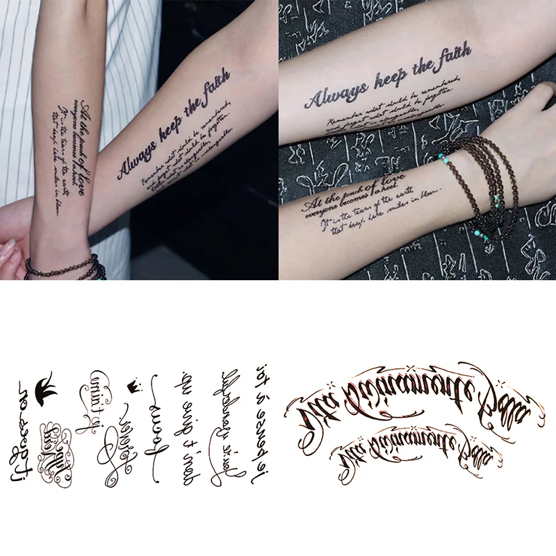 1 Sheet Temporary English Word Tattoo Stickers Black Letters Feather Body Art Tattoos Sticker Waterproof For Temporary Tattoos