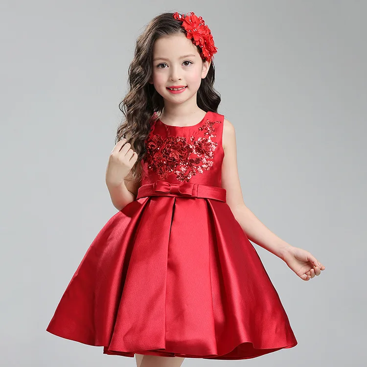 Children Palace Dress Elegant Small Bow Flower Vest Princess Dress Girls Dress