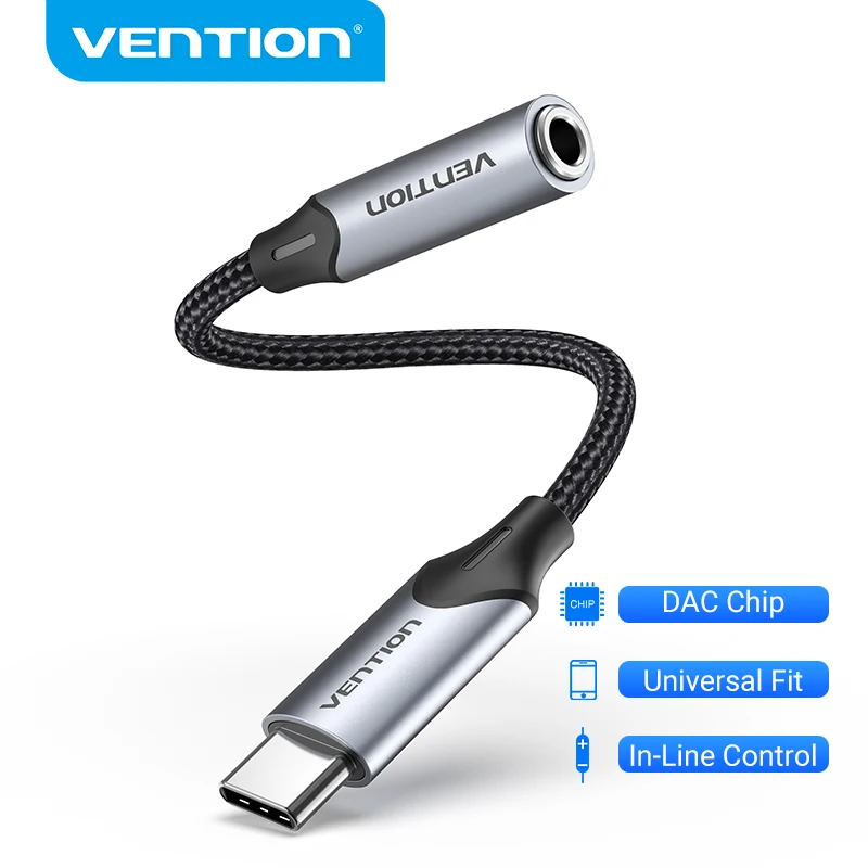 Vention USB Type C to 3.5mm Headphones Jack Adapter USB C to Aux earphone 3.5 Audio Cable DAC Chip for iPad Pro Samsung Note10