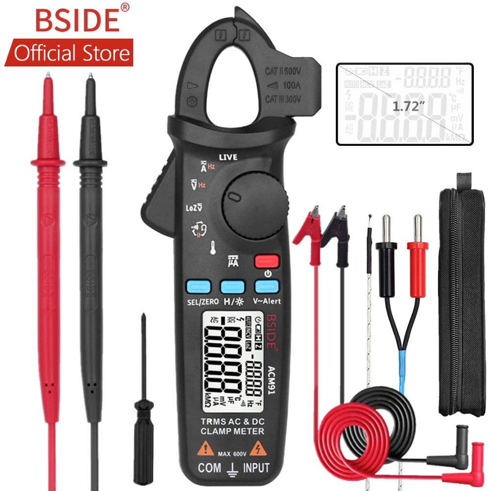 BSIDE ACM91 Digital AC/DC Current Clamp Meter Auto Range Car Repair TRMS Multimeter Live Check