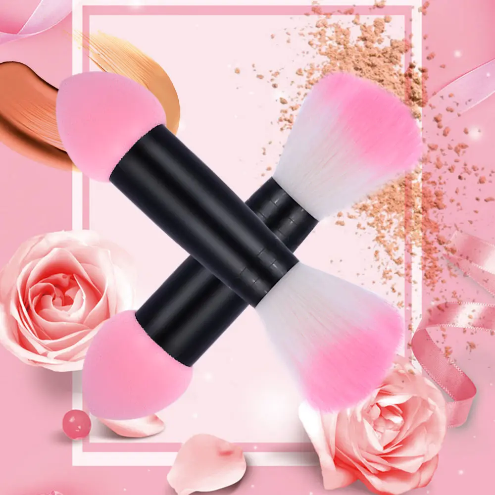 1pc Professional Blush brush Nylon Make up Brushes Two Head blusher Metal Cosmetic Tools with Sponge cute mushroom