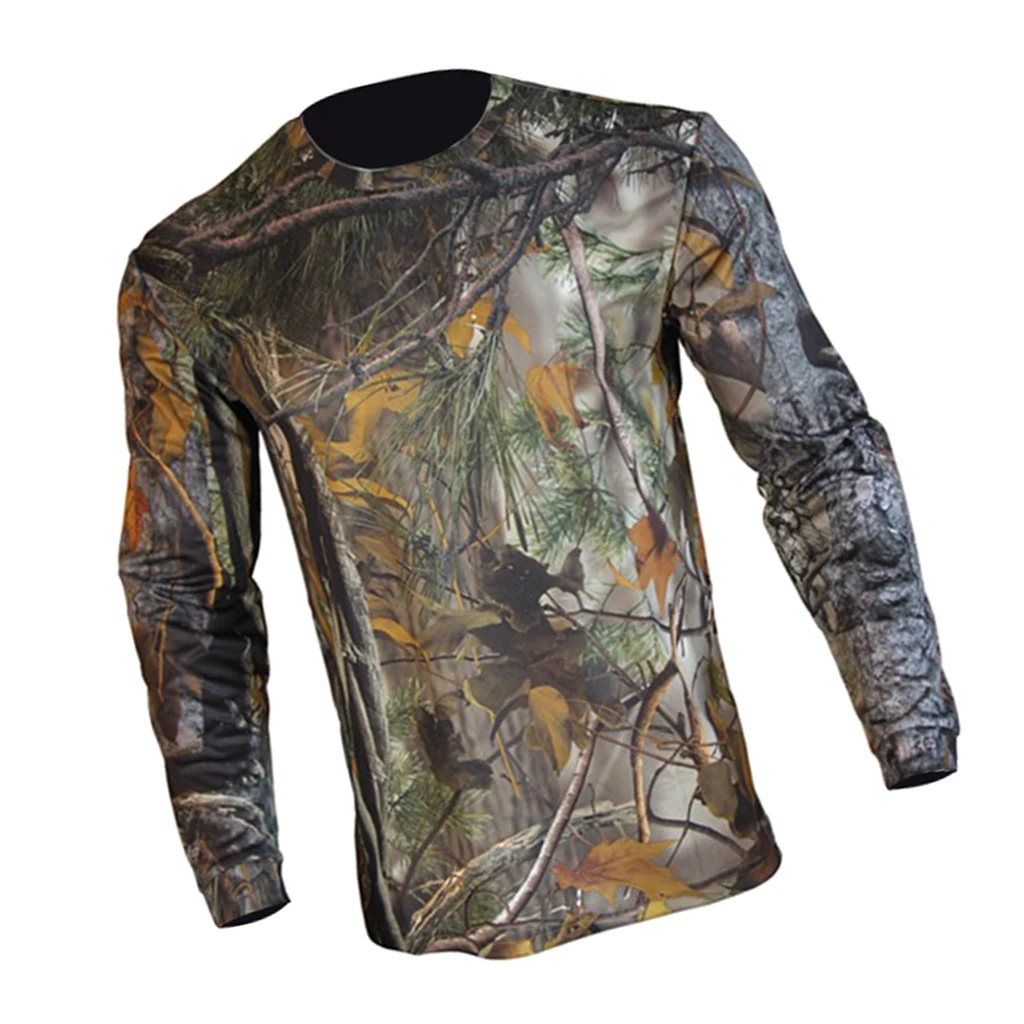 Breathable Men's Hunting Long Sleeve Camo T-shirt Antibacterial Deodorant Crewnecks Casual Sports Wear Clothing