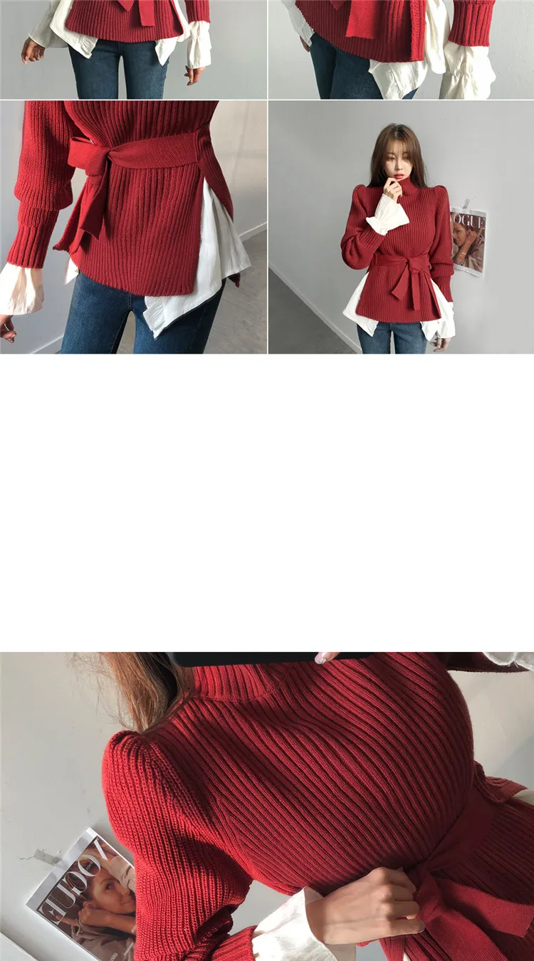 Осенний женский свитер, однотонный пуловер, свитер для женщин, модная Женская водолазка с ремнем, женская зимняя одежда