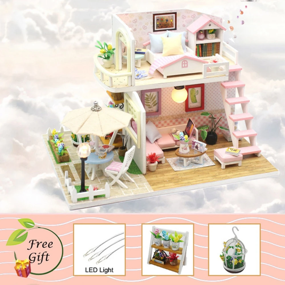 Кукольный дом DIY ручной работы деревянный сборный кукольный домик Миниатюрный Кукольный домик Мебель комплект со светодиодный игрушками Детский Рождественский подарок - Цвет: M33