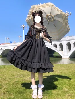 

2020 New Lolita Retro Bow Mid-Length Puff Sleeve Cake Dress Women's Summer Fashion gothic lolita dress women kawaii clothing