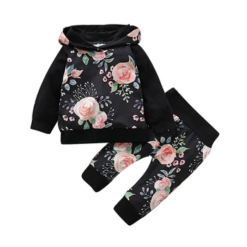 

Kid Baby Girls Boys Clothes Long Sleeve Cartoon Floral Print Hoodie Sweatshirt Tops+Pants Trouser Costume Set Baby Clothes