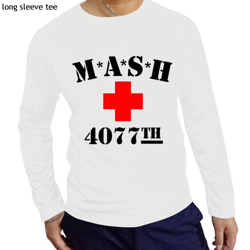 Хлопковая футболка с длинным рукавом мужская футболка MASH USA ARMY Ретро Mash 4077th оливково-зеленая футболка европейский размер Прямая - Цвет: white