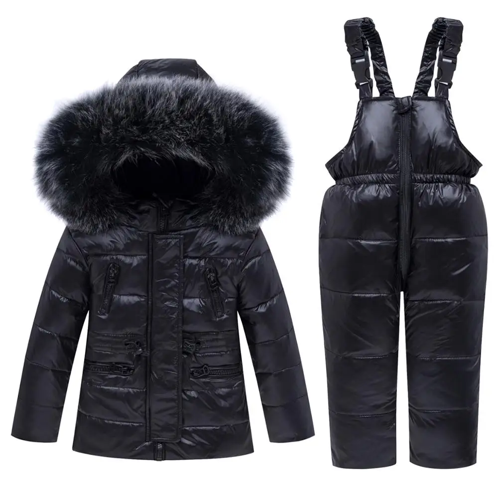Детская зимняя теплая куртка на утином пуху для мальчиков; пальто для девочек; детский зимний комбинезон; детская зимняя одежда; детский лыжный комплект для малышей