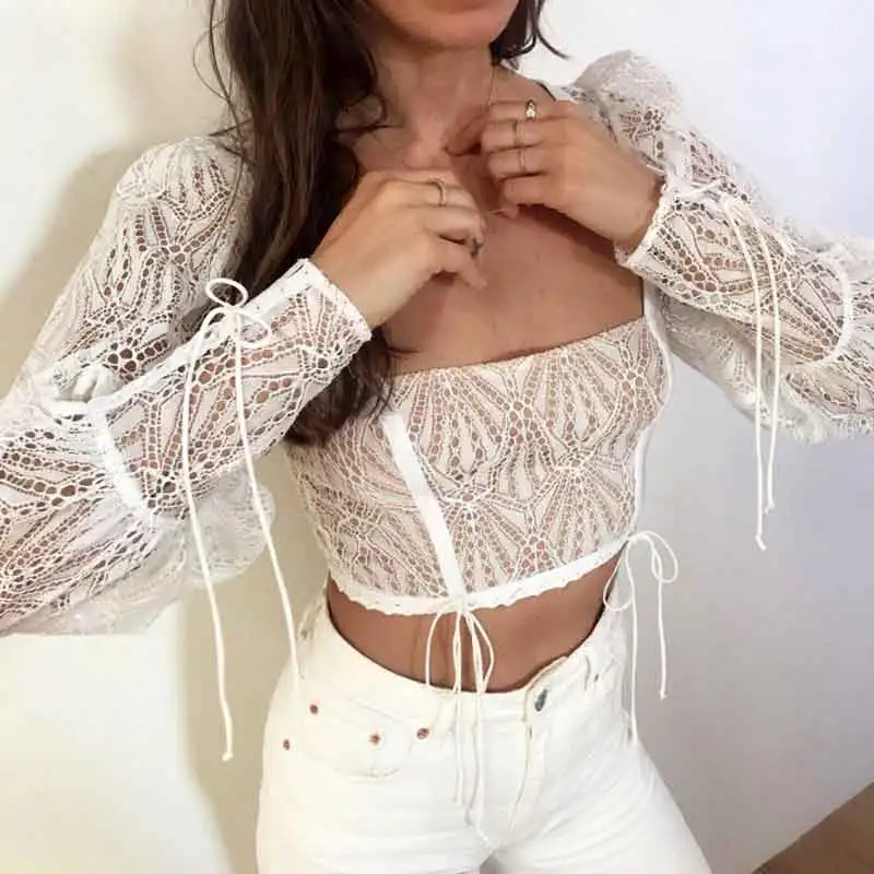 Богемный Вдохновленный Кружевной укороченный топ белый летний на шнуровке с