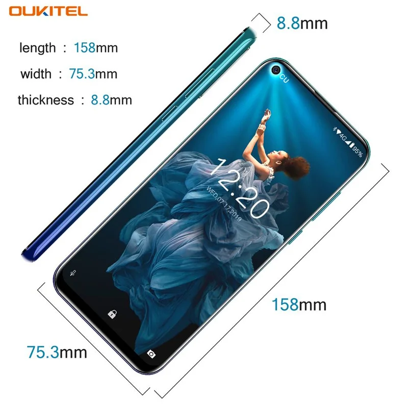  OUKITEL C17 Pro Smartphone 4GB RAM 64GB ROM 6.35'' Android 9.0 19:9 MT6763 Face ID Octa Core 13.0MP