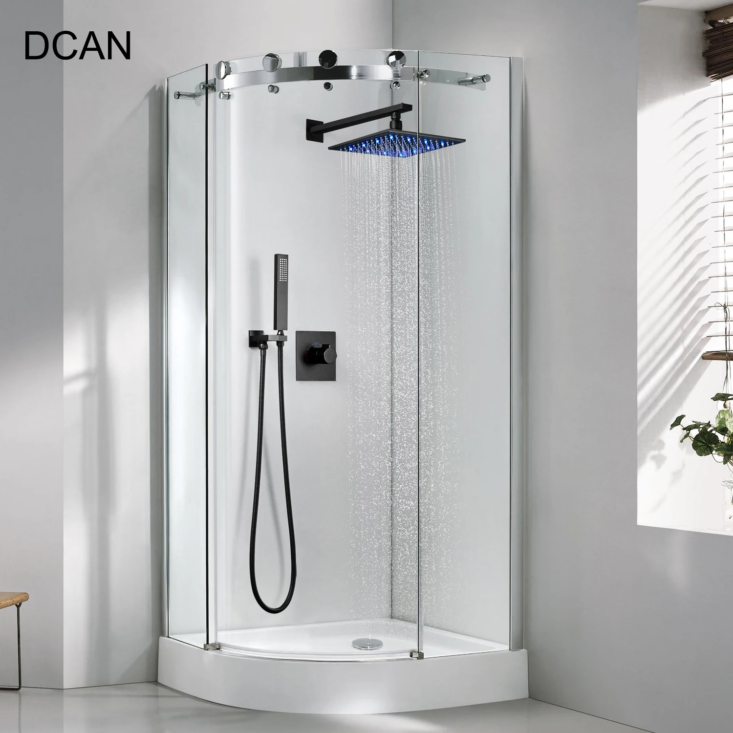 DCAN 10 Inch LED shower set Black Wall-Mounted Embedded Shower System Water-Saving Bathtub And Box Shower Mixer