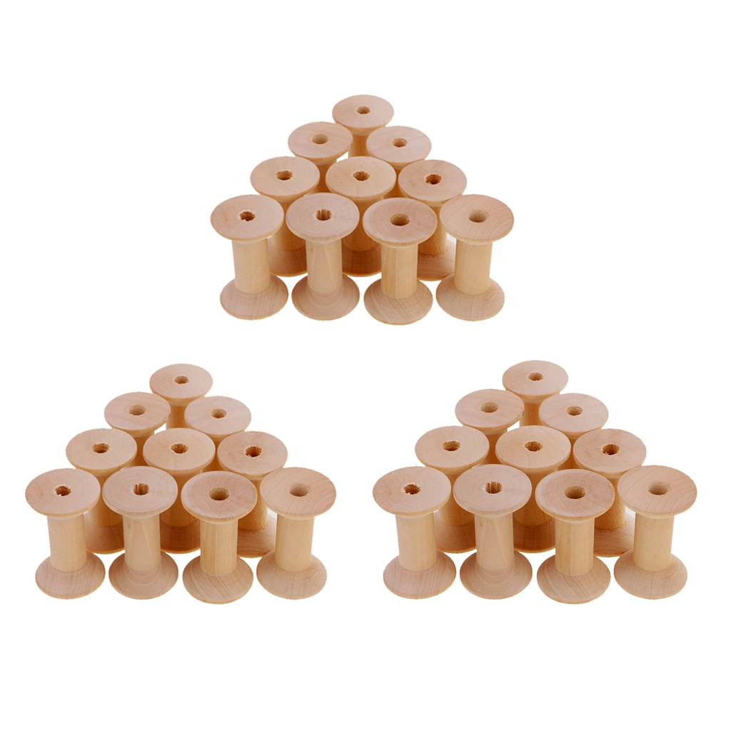 30Pcs Vintage Empty Wooden Sewing Bobbins Empty Thread Spools DIY Tools Sewing Accessories - 47x31mm