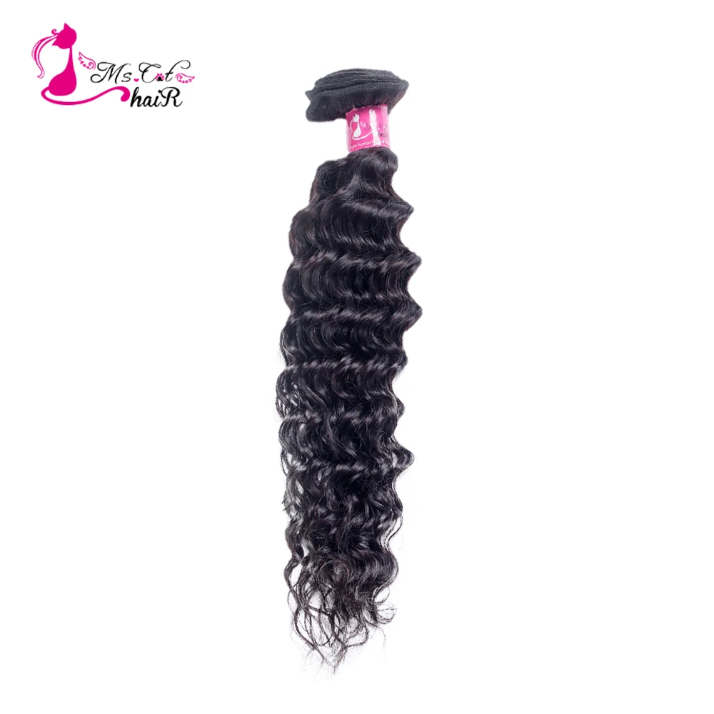 

Ms Cat Hair Peruvian Deep Wave 1 Bundle Natural Color 100% Human Hair Weave 8 To 24" Remy Hair Extensions Can By 3 Bundles