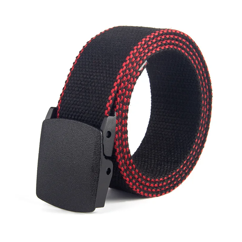 elastic belt for men Fashionable Plastic Button Leisure Student Stripe Canvas Woven Belt mens black belt