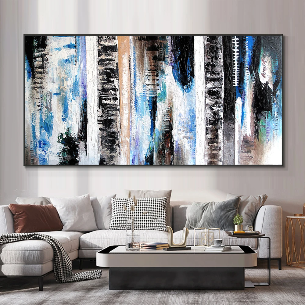 

100% Hand Painted Abstract Black With White Oil Painting On Canvas Thick Textured Wall Art Painting For Living Room Decoration