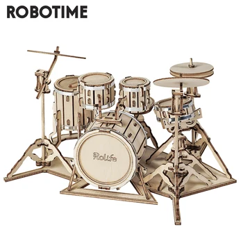 Robotime 4 Kinds DIY 3D Musical Instrument Wooden Puzzle Game Assembly Saxophone Drum Kit Accordion Cello Toy Gift for Children 1