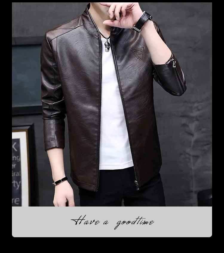 811 Autumn And Winter Hot Selling Locomotive MEN'S Leather Coat Stand Collar Embossed Design MEN'S Leather Jacket